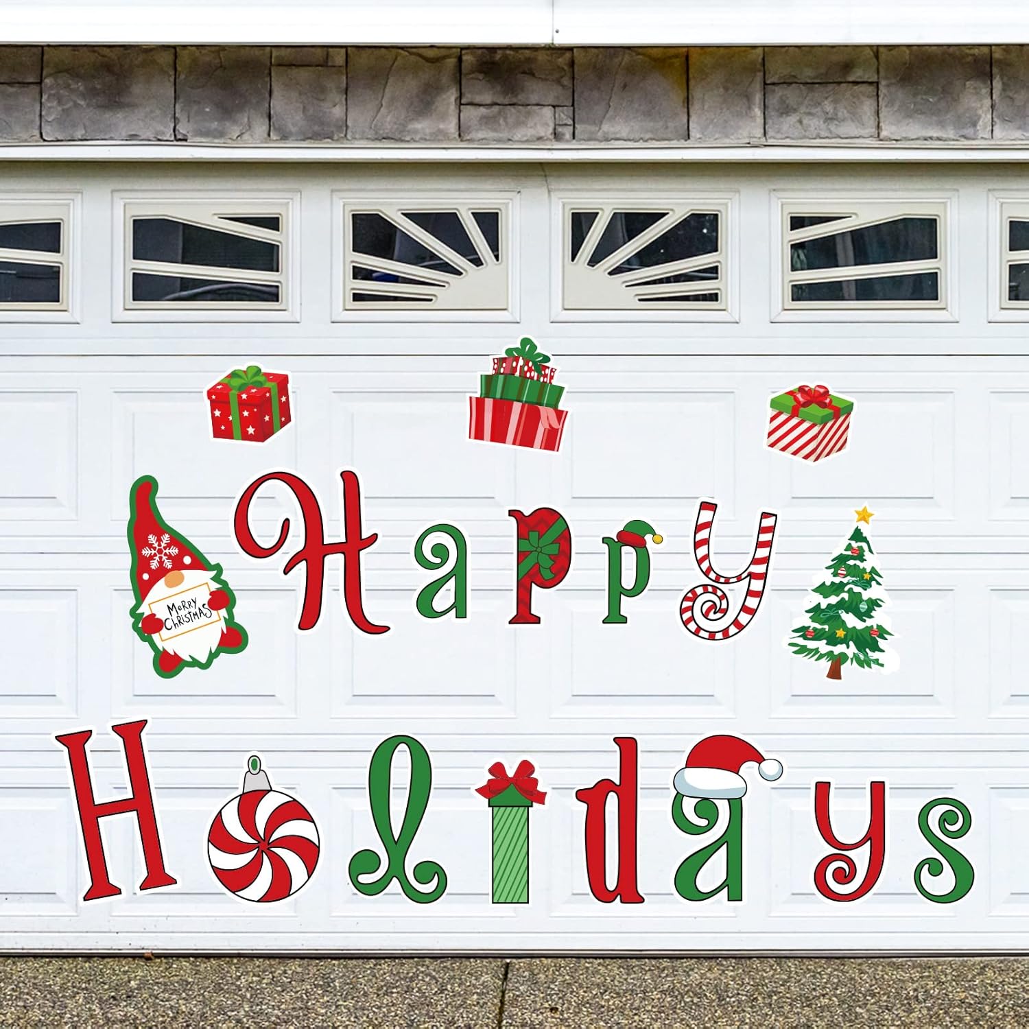 Garage Door Decorations - Whaline Christmas Garage Decoration Magnets Stickers Happy Holidays Christmas Refrigerator Stickers Gnome Christmas Garage Door Decals for Christmas Party Supplies Home Decorations, 18 Pieces