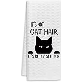 Voatok It's Not Cat Hair It's Kitty Glitter Hand Towels - Funny Black Kitty Decor Kitchen Dish Towels - Cat Lovers, Mom, Girls, Women Gifts