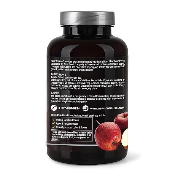 NEW NORDIC HAIR VOLUME GUMMIES, 2500 MCG BIOTIN, DAILY HAIR VITAMINS SUPPLEMENT TO SUPPORT HAIR SKIN & NAILS, VEGAN, 60 COUNT (PACK OF 1)