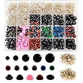 FEMBW 600PCS Safety Eyes and Noses with Washers for Stuffed Animal Amigurumi Doll Crochet, 6-14mm Black Glitter Plastic Eyes