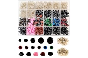 FEMBW 600PCS Colorful Safety Eyes and Noses with Washers for Amigurumi Crafts, Assorted Sizes Plastic Doll Eyes and Noses for
