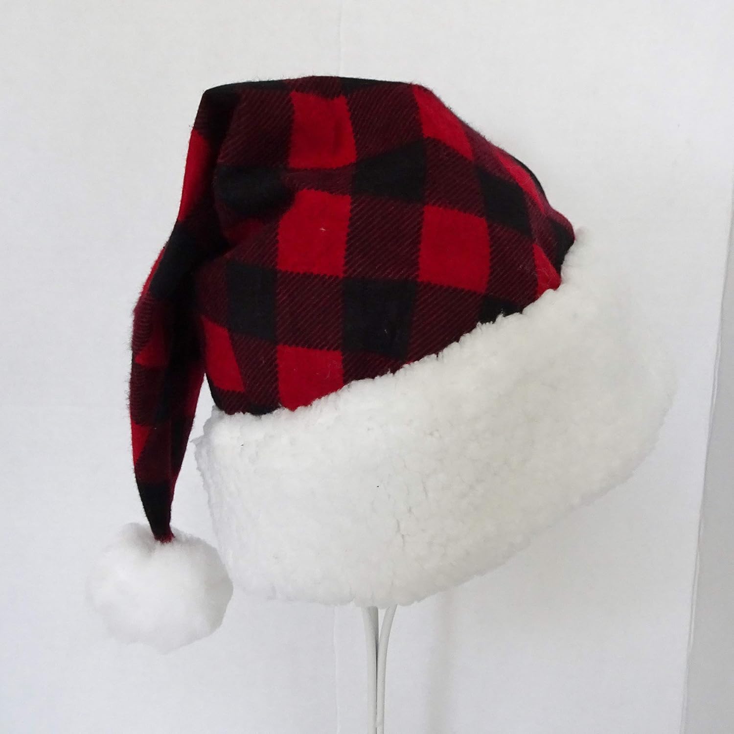 Red and Black Buffalo Check Santa Hat, Novelty Plaid Santa