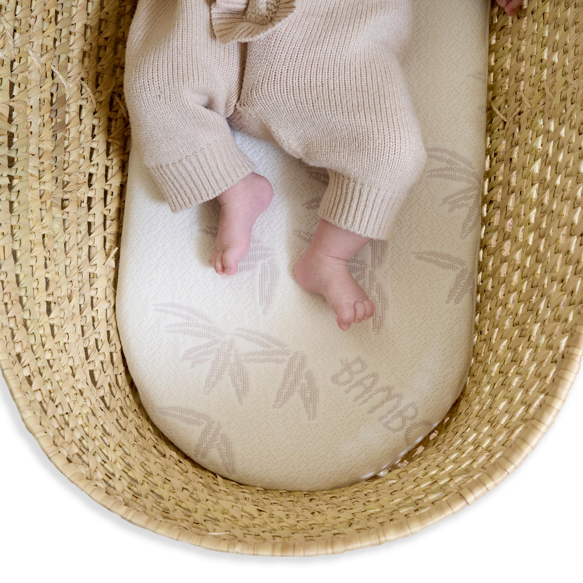 Clair de Lune Natural Bamboo Palm Moses Basket/Noah Pod® Mattress - 74 x 28 cm