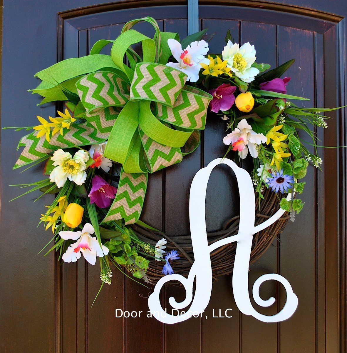 Spring Monogram Letter Front Door Wreath with Poppies