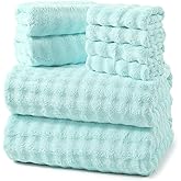 REDKISS 8-Piece Soft Bath Towel Sets, Extra Large 2 Bath Sheet (35×70 in), 2 Hand Towel, 4 Washcloth, Microfiber Quick Dry & Absorbent, Aqua Towels for Bathroom