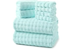 REDKISS 8-Piece Soft Bath Towel Sets, Extra Large 2 Bath Sheet (35×70 in), 2 Hand Towel, 4 Washcloth, Microfiber Quick Dry & Absorbent, Aqua Towels for Bathroom