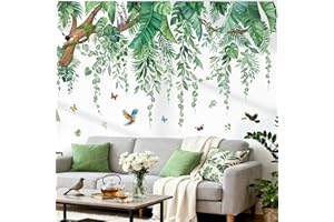 wondever Large Jungle Leaf Wall Decals Tropical Green Plants Vines Tree Branch Peel and Stick Nature Wall Stickers for Bedroo