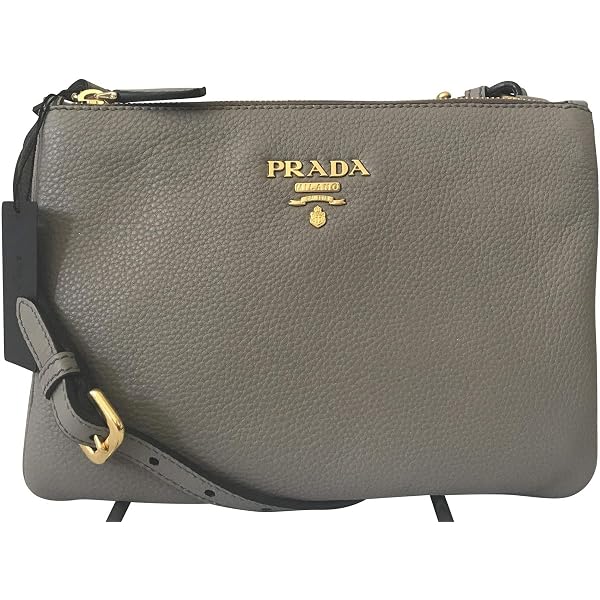 Prada Vitello Phenix Cammeo Beige Leather Double Zip Crossbody Bag