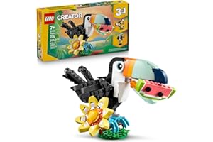 LEGO Creator 3 in 1 Wild Animals: Tropical Toucan Building Toy for Kids- Jungle Building Blocks & Learning Toy for Girls & Boys, Ages 7+ - Build 3 Animal Toys in 1 Set - Gift for Birthdays - 31173