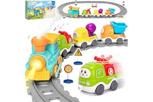ELLINJAN Electric Train Set for Toddlers, Realistic Steam Train Toys with Lights & Music for Kids, Magnetic Truck Toys for Toddler 1-3-5, Christmas Birthday Gifts for 1 2 3 4 5 Year Old Boys Girls