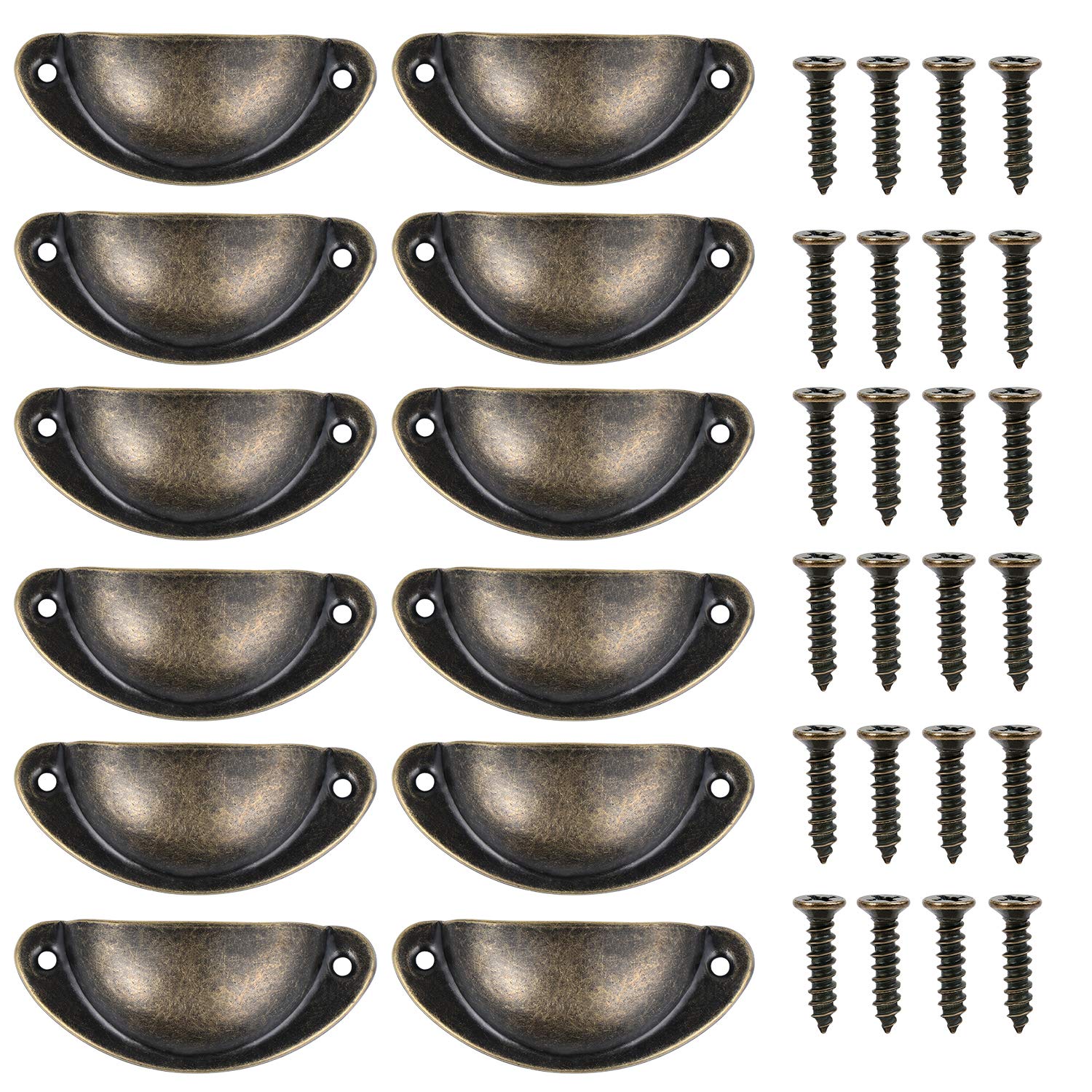 TsunNee 12PCS Antique Shell Cabinet Handles, Vintage Cabinet Knobs, Half Moon Shape Drawer Handles, Semicircle Furniture Door Handles, Bronze