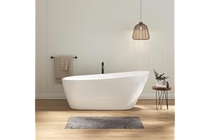 FerdY Sri Lanka 67" Acrylic Freestanding Bathtub, Gracefully Shaped Freestanding Soaking Bathtub with Chrome Drain & Minimalist Linear Design Overflow, Glossy White, cUPC Certified