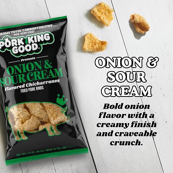 PORK KING GOOD PORK RINDS (CHICHARRONES) (ONION & SOUR CREAM, 4 PACK)