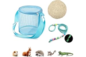 Knana Small Animal Travel Bag Set - Pet Travel Bag with Cornhusk Pad and Luminous Pet Leash for Small Animal Bearded Dragons Guinea Pigs Hamsters Rats Birds Rabbits - 3Pcs