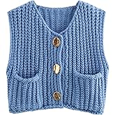 Bozanly Womens Chunky Knit Sweater Vest Cute Button Down Sleeveless Crop Crochet Cardigan Vest 2025
