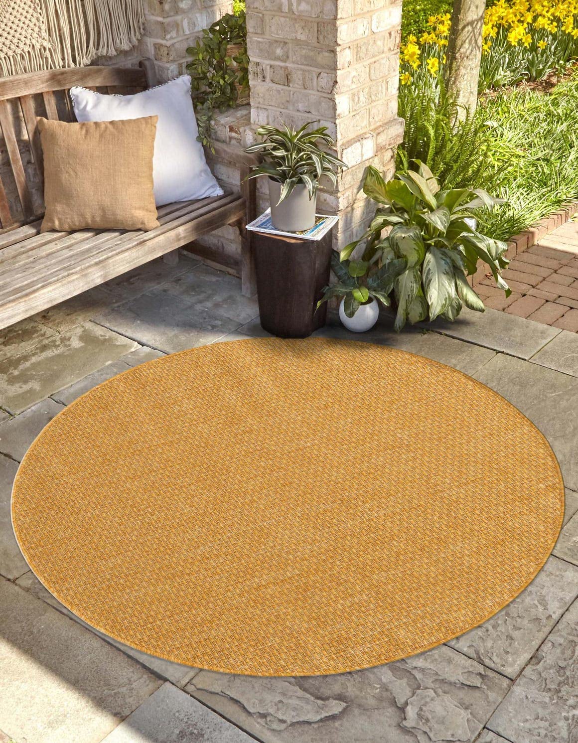 Unique Loom Collection Casual Transitional Solid Heathered Indoor/Outdoor Flatweave Area Rug (10' 8" Round, Corn Harvest Yellow) Image