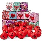 JOYIN 28 Packs Valentine Heart Stress Balls Smile Face Squishy Toys with Valentine Themed Gift Box, Face Foam Stress Relief Balls for Valentine Party Favors, Classroom Exchange, Game Reward