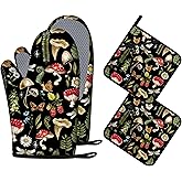 Mushroom Oven Mitts and Pot Holders Sets of 4 Heat Resistant Silicone Oven Mitts Gloves Non-Slip Kitchen Mittens Potholders for Cooking Baking Grilling BBQ