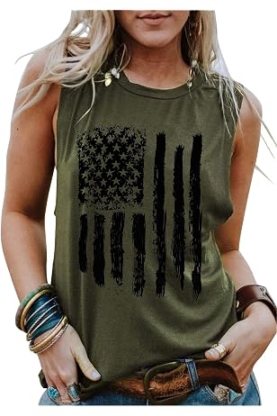 Women's American Flag Tank Top - 4th Of July Patriotic Graphic Tee, Loves Jesus & America