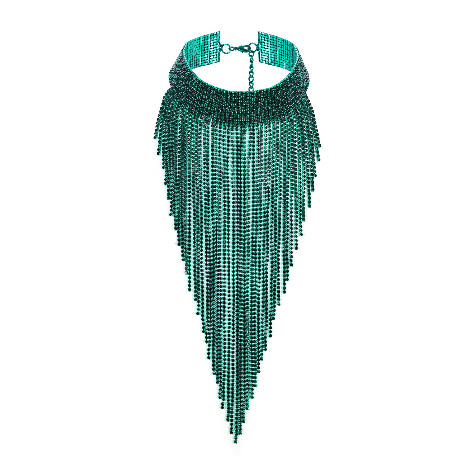 Ever Faith Rhinestone Statement Necklace for Women, Tassel Bib Choker Collar Chunky Costume Jewelry Green — image 1