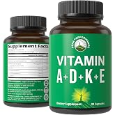 Peak Performance Vitamins D 5,000 iu + A + K + E All in 1 Vegan Capsule | ADK Vitamin Supplement with E D3 K2. Essential Vitamins for Mood, Immune, Bone, Vision, Heart. Easy to Swallow Capsules