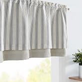 jinchan Striped Linen Valance 50"W x 18"L Pack of 1 Striped Black on Beige | Double Layer Design, Light Filtering, Rod Pocket, Small Window Treatment, Kitchen