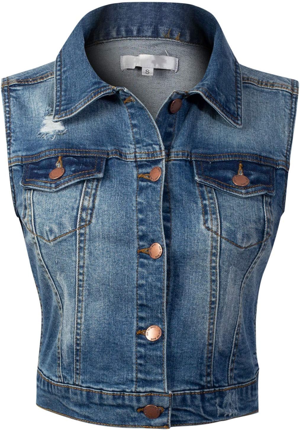 Design by Olivia Women's Sleeveless Button up Jean Denim Jacket Vest
