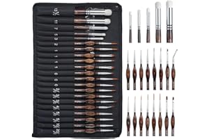 Nicpro Miniature Paint Brushes Dry Brush - 21PCS Model Paint Brush Set with Cloth Roll for Acrylic, Watercolor, Detail Paint 