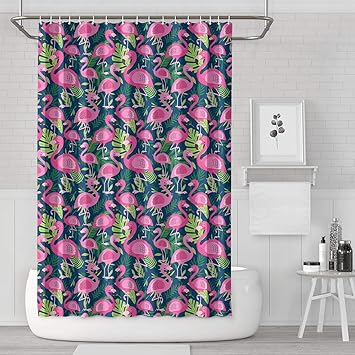 Amazon Com Akdjds Tropical Palm Cute Pink Flamingo Funny Shower