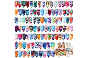 Huhumy 100 Pcs Dog Bandanas Bulk Pet Bibs Colorful Triangle Scarf Pet Bandanas for Medium Large Dogs Spring Summer Birthday Costume Decoration (Tie Dye)