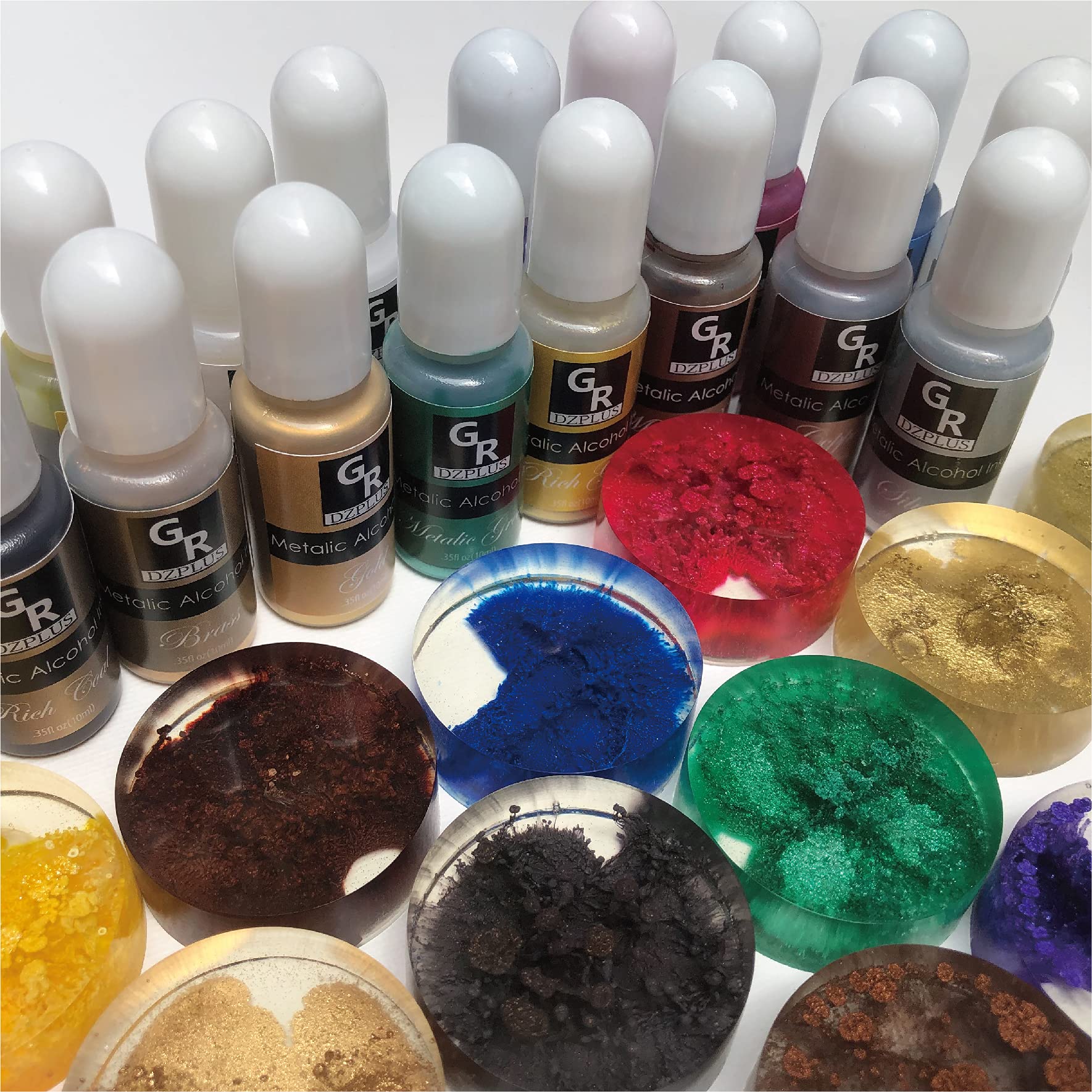 Metallic Alcohol Ink Set -16 Metallic Colors Alcohol Based Ink for Resin Art, Fluid Art,Resin Craft,Resin Petri Dish，Alcohol Ink Paint for Yupo,Tumbler (Metallic 16 Color Set)