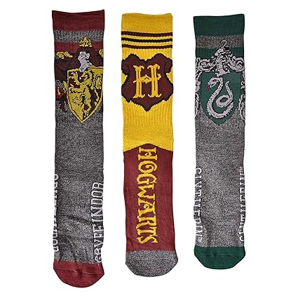 NJ SCREENPRINTS Harry Potter Strümpfe 3er Set Hogwarts Gryffindor Slytherin Wappen 42-46