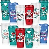 Pickmesh 12 Pack Nurse Coffee Cup Gifts Bulk 16 oz Appreciation Reusable Holiday Tumblers with Lid Plastic Nurse Travel Coffee Mug Thank You Gifts for Women Coworkers