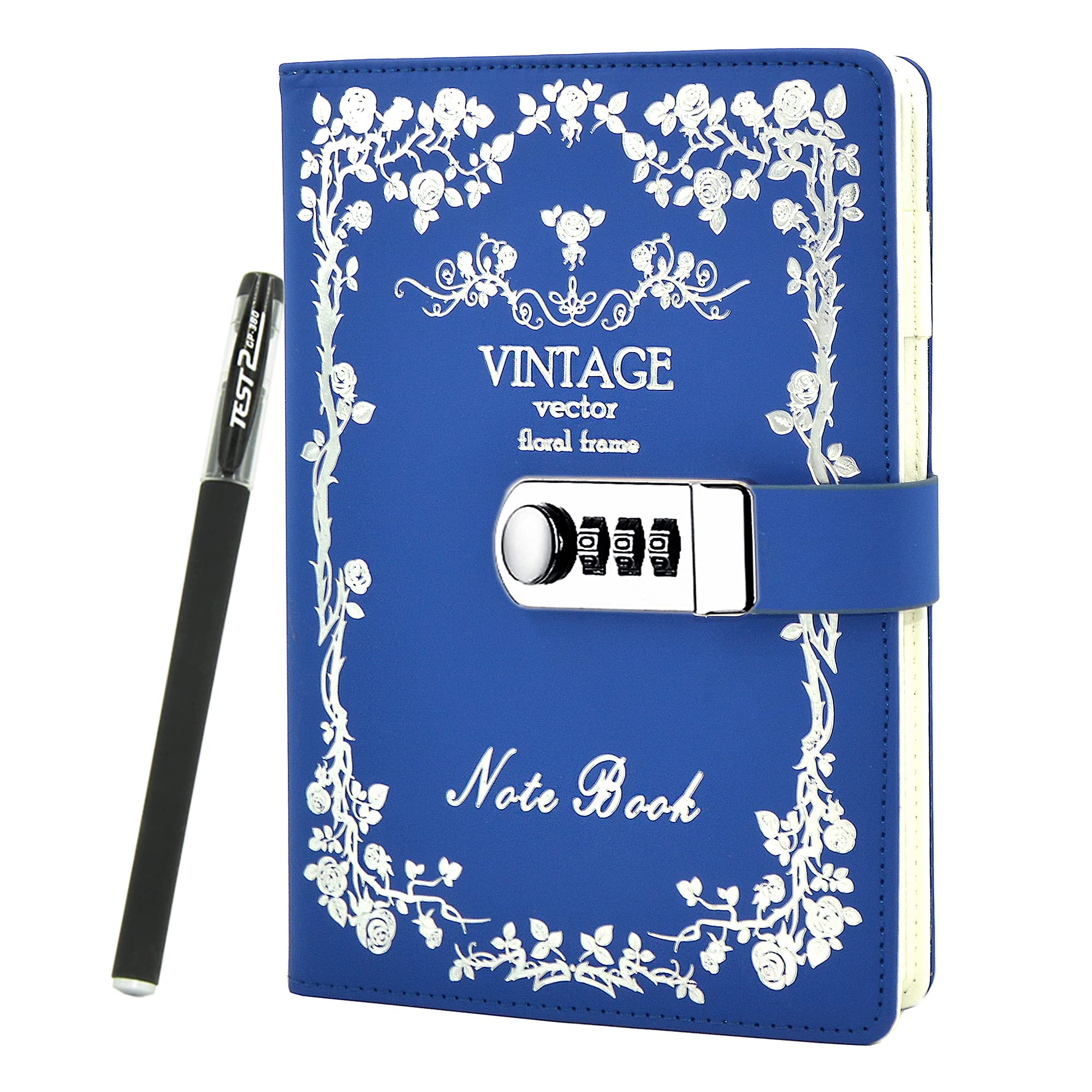 NectaRoy Vintage Retro PU Leather Cover Notebook Planner, Travel Journal with Lock, Lockable Diary Lock Journal, Password Writing Notepad with Pen, 5.9" x 8.4"