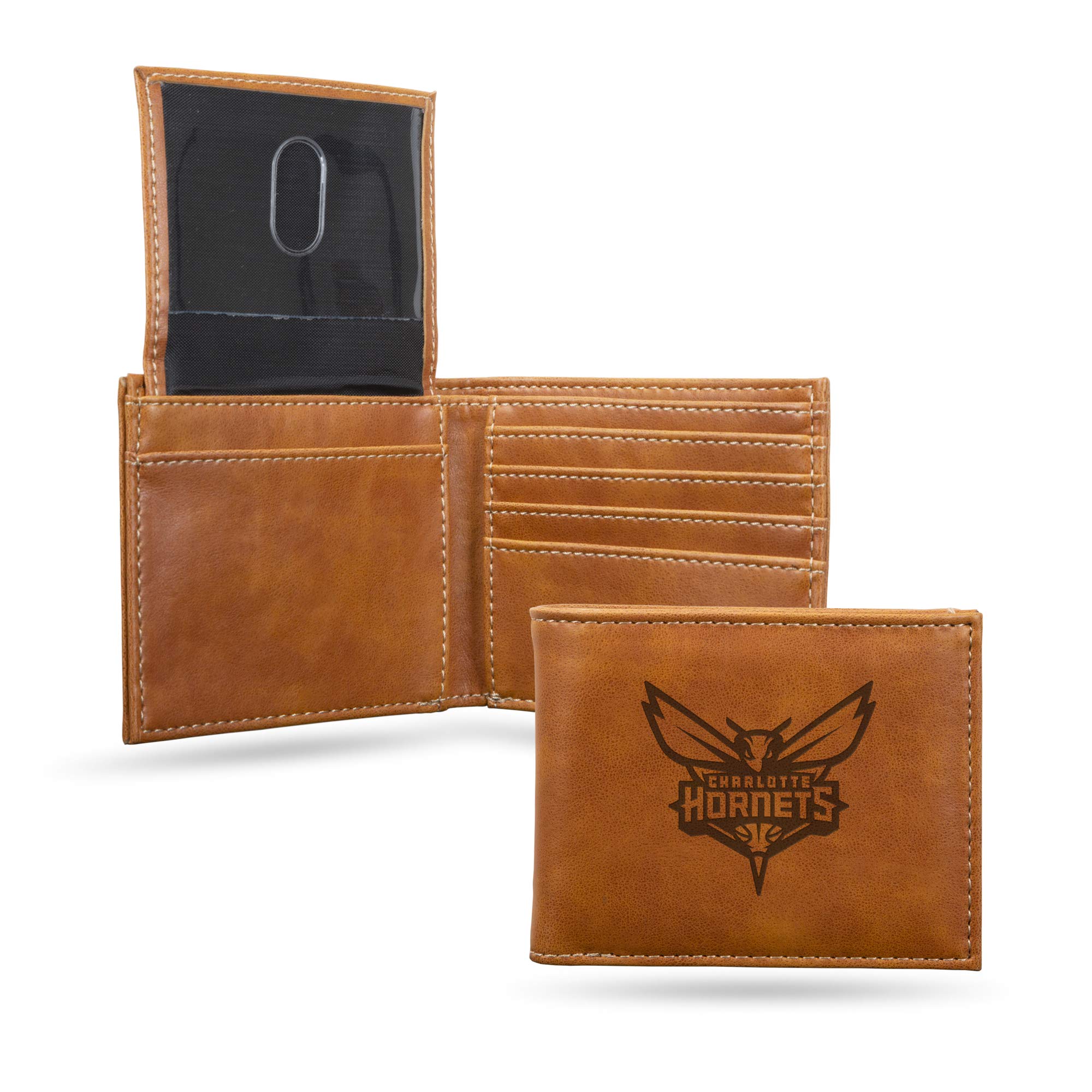 Rico Industries Laser Engraved Billfold Wallet, Charlotte Hornets,Brown