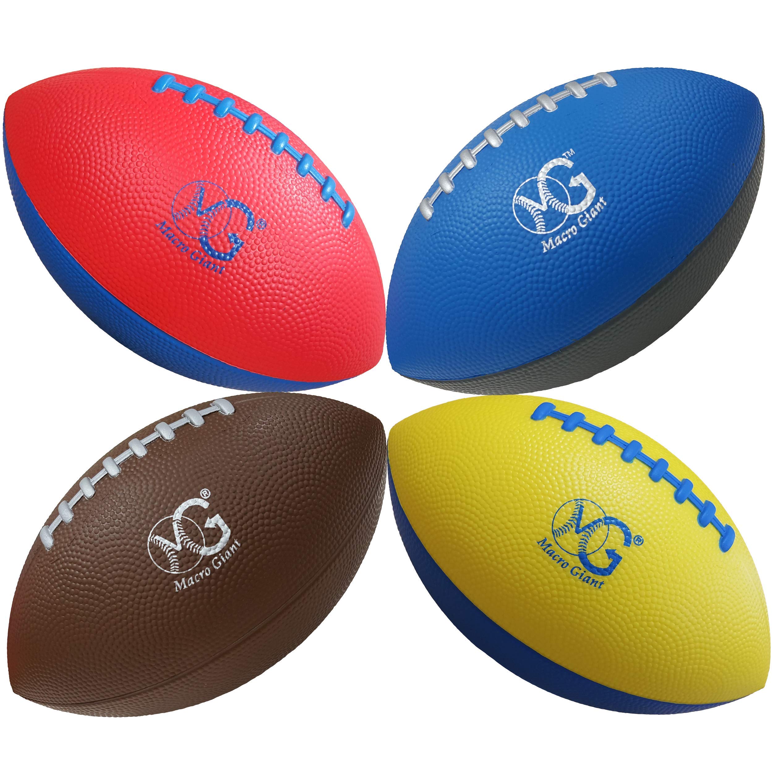 Macro Giant 9 Inch Mini PU Foam American Football, Set of 4, Basic Colors, Training Practice, Playground Ball, Sports Toy Ball