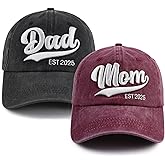 Gomthrpc 2PCS Mom and Dad EST 2025 2026 Hat, 3D Embroidered Adjustable New Parents Gifts Baseball Cap