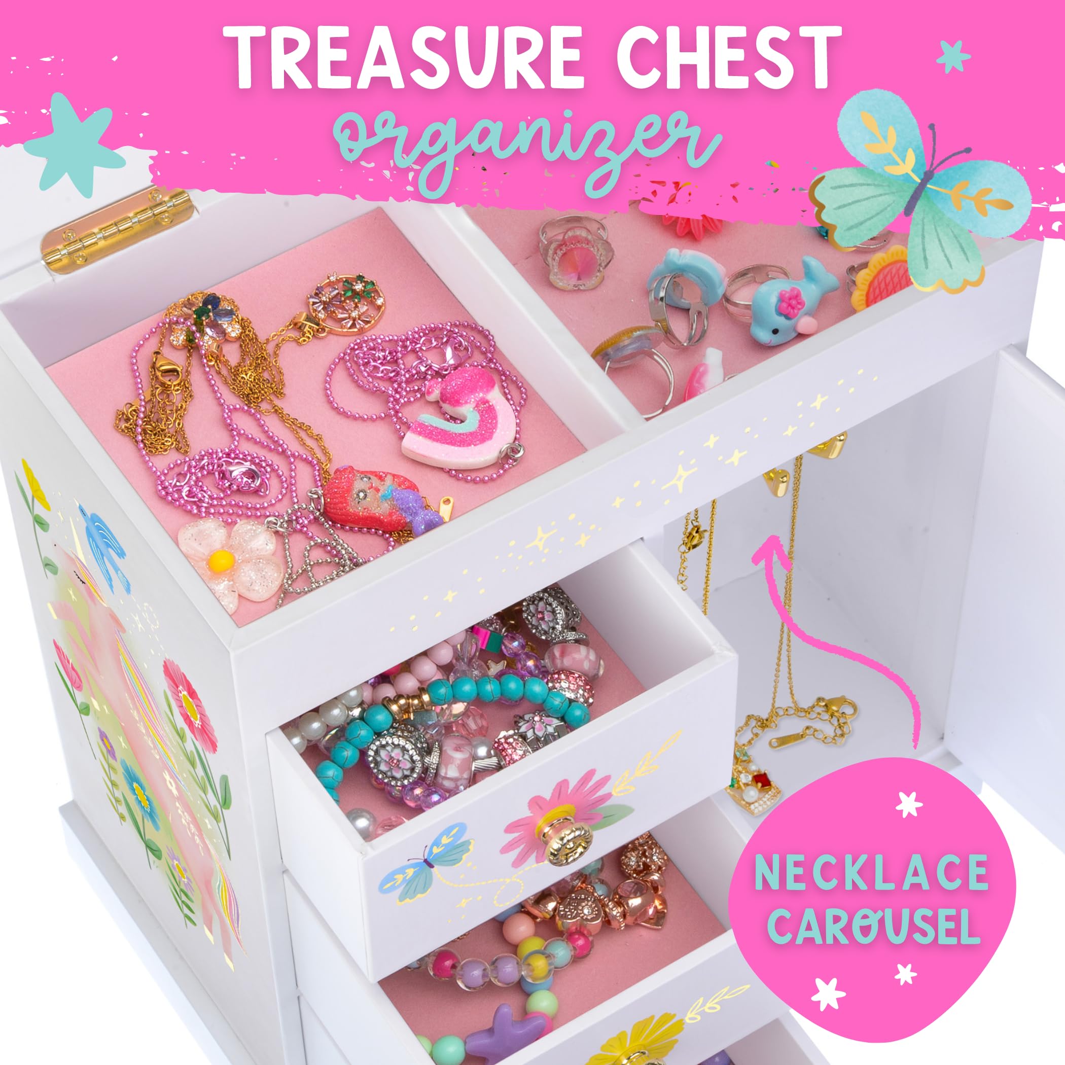 Giggle & Honey Unicorn Musical Jewelry Box for Girls - Unicorn Toys for Girls Age 4-6 - Kids Jewelry Box with Drawers - 9 x 5 x 9.3 in