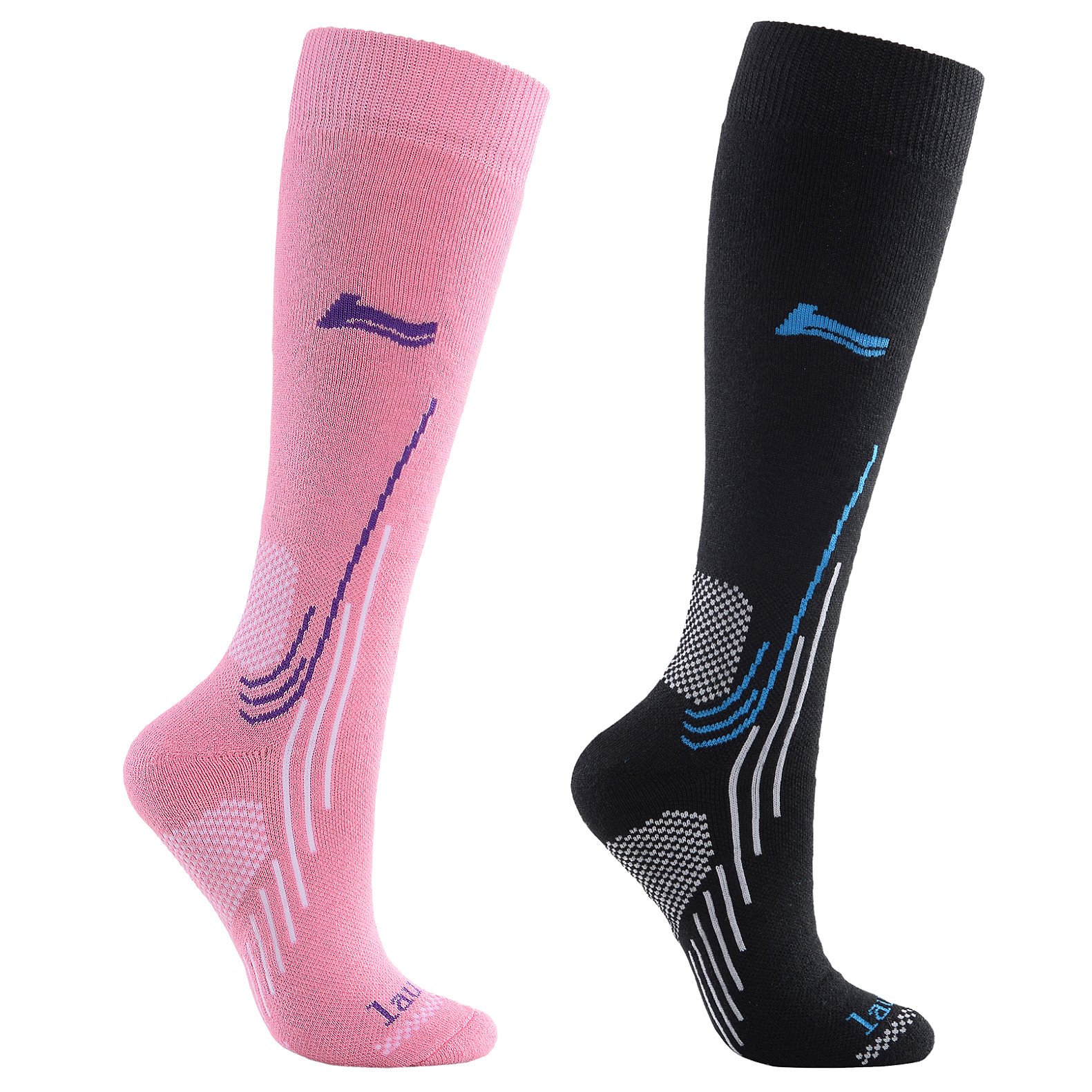Laulax Ladies Merino Wool Ski Socks, 2 pairs gift box, Black, Pink, Size UK 3-7 / EUROPE 36-40