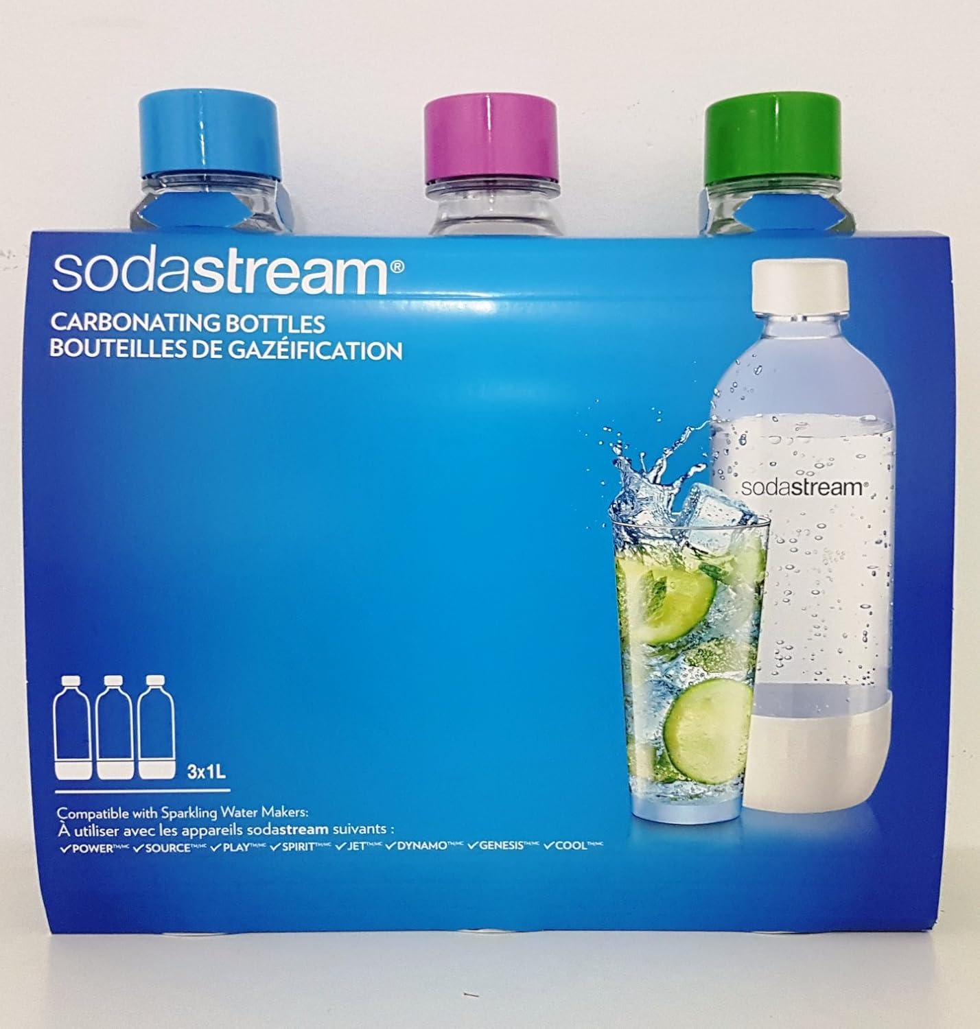 Original Sodastream Carbonating Bottle Three Pack (blue, pink, green) 1 Liter / 637316823872 eBay