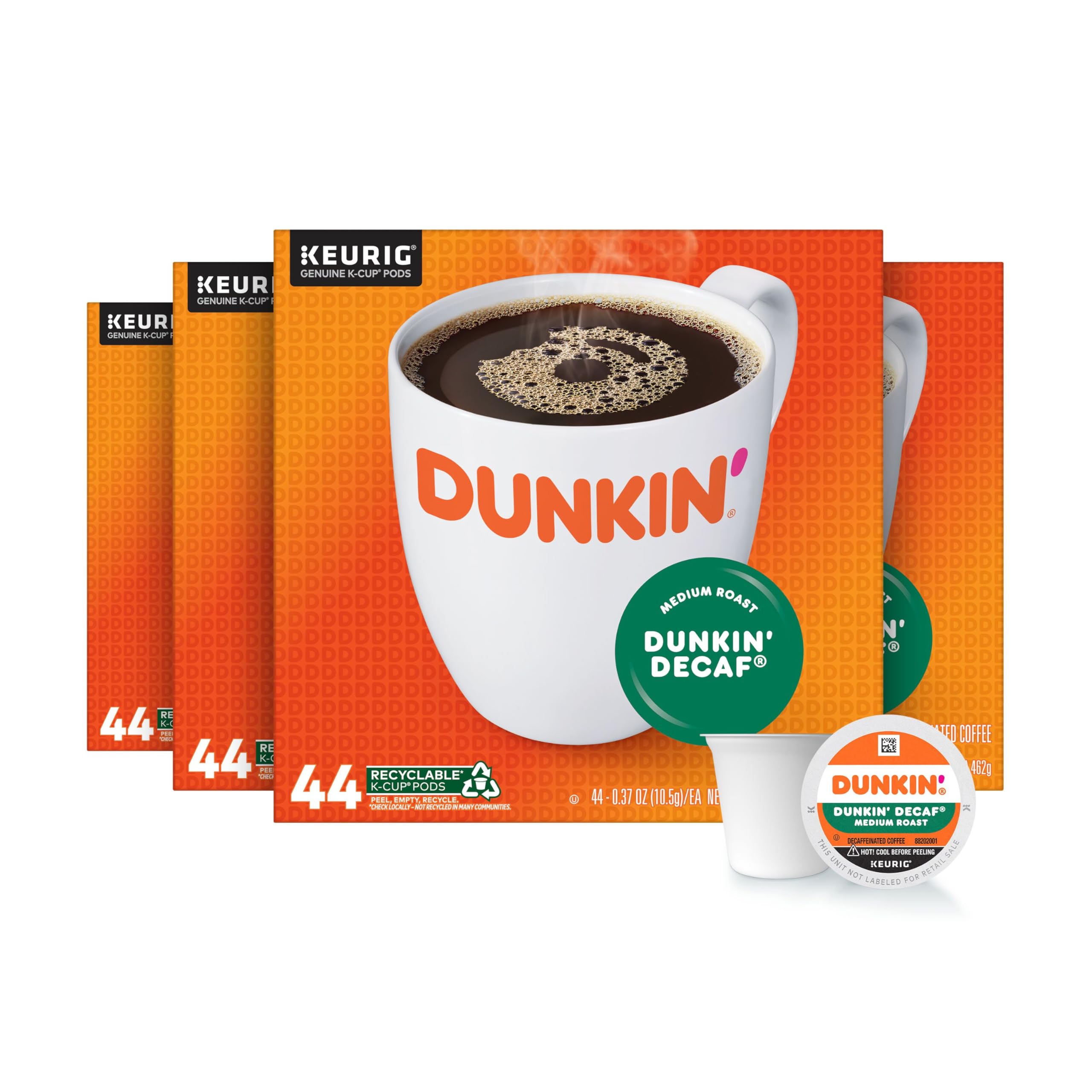Dunkin’ Decaf Coffee, Medium Roast, Keurig K-Cup Pods, 44 Count Boxes (Pack of 4) Image Dunkin’ Decaf Coffee, Medium Roast, Keurig K-Cup Pods, 44 Count Boxes (Pack of 4) Image