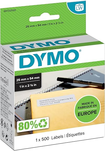 DYMO LabelWriter Return Address Labels 25 mm x 54 mm Roll of 500 Self-Adhesive