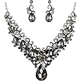 BriLove Women's Costume Fashion Crystal Teardrop Marquise Butterfly Filigree Enamel Statement Necklace Dangle Earrings Set
