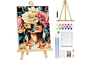 MOGTAA Flowers Girls Paint by Numbers for Adults Beginners with Frame, Flowers Adult Paint by Number Kits with Easel, Easy DI