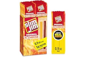 Slim Jim Beef 'N Cheese Smoked Meat Sticks, Original Flavor, 5g Protein Per Serving, Snack Size, Stocking Stuffer, 0.9 oz. (10 Count)