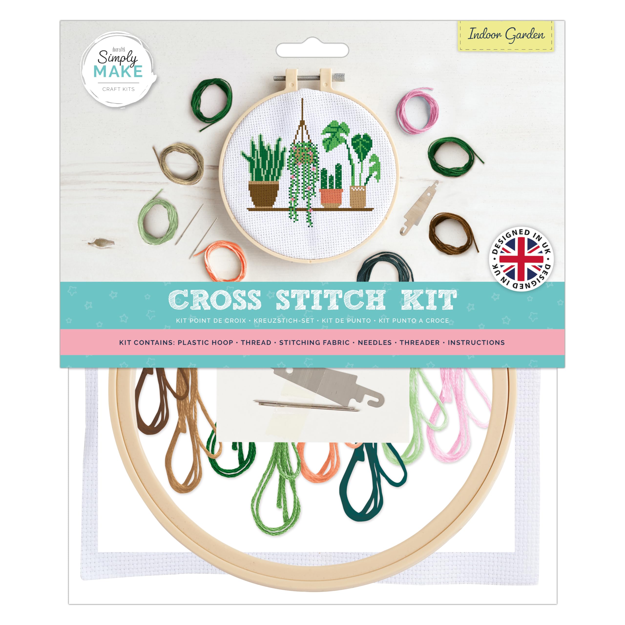 docrafts Simply Make Cross Stitch Hoop Embroidery Kit, Indoor Garden, DIY Make Your Own Craft Set, Adults, Older Children, Kids, Beginners, Experienced Crafters, Perfect Hobby — image 1