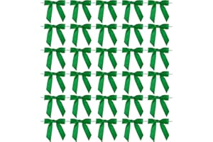 AIMUDI Emerald Green Bows for Gift Wrapping 2.5" Pre Tied Green Satin Bows Bulk Mini Bows for Crafts Premade Twist Tie Bows for Treats Bags St. Patrick's Day Shower Party Goodie Favors - 50 Counts
