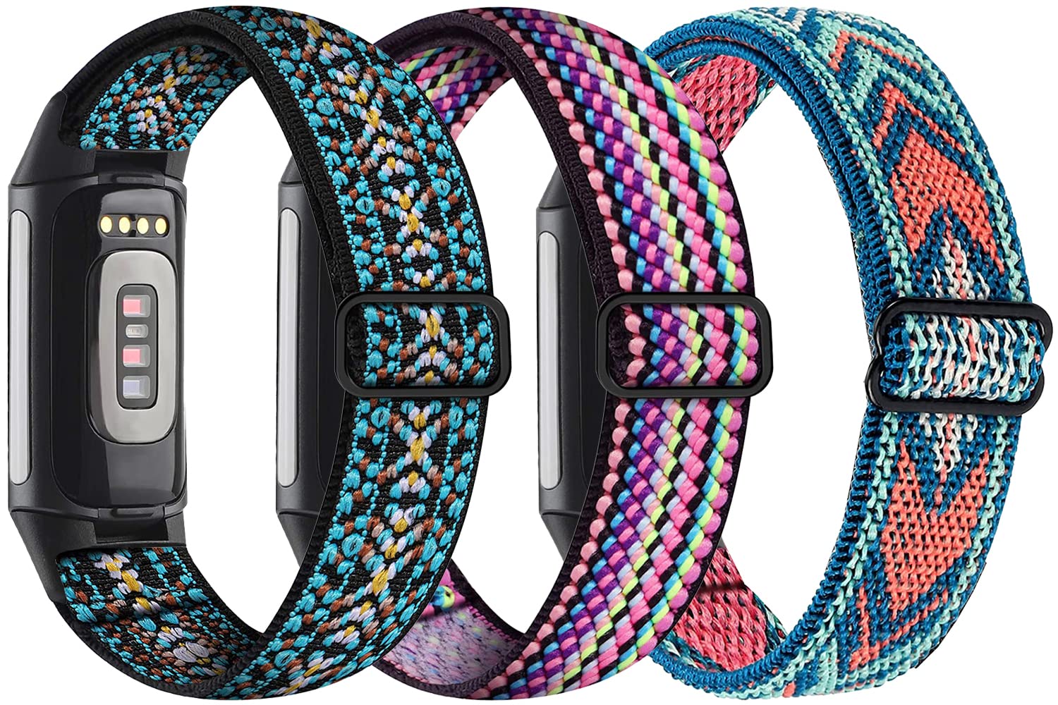 Nigaee 3 Pack Elastic Nylon Straps Compatible with Fitbit Charge 5 Strap, Stretchy Adjustable Fabric Breathable Replacement Straps for Women Men — image 1