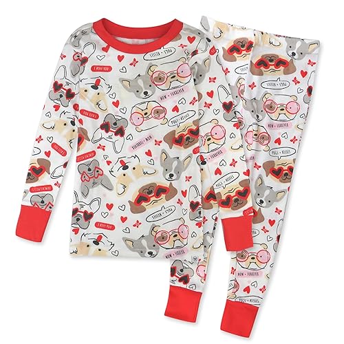 HonestBaby Celebration 2-Piece Pajamas Sleepwear PJs 100% Organic Cotton for Baby, Toddler, Kids, Pug Love, 2T
