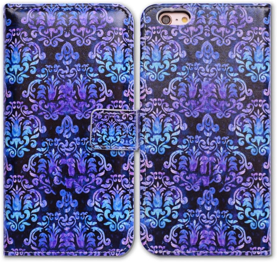 iPhone 7 Wallet Case,iPhone 8 Case,Bcov Vintage Blue Purple Flower Wallet Leather Cover Case for iPhone 7/8